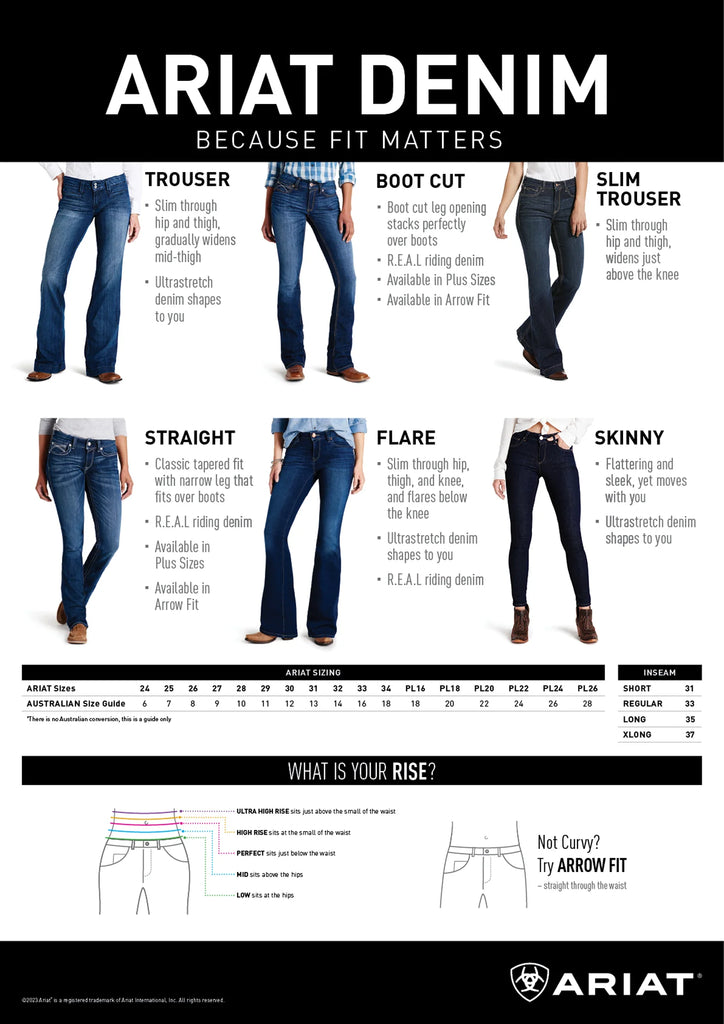 Ariat women's jeans size guide