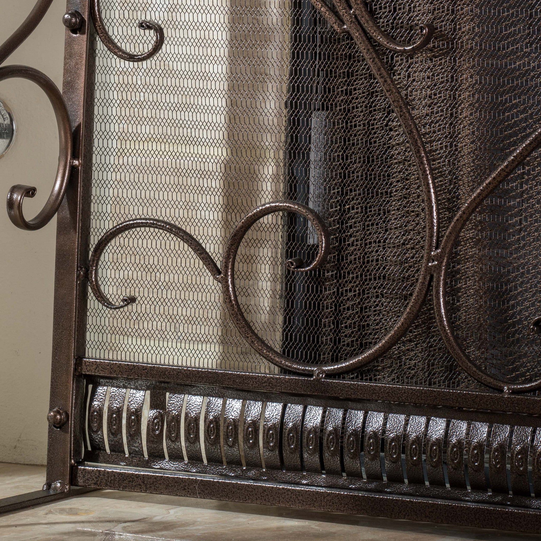 Adalia Black Brushed Gold Finish Wrought Iron Fireplace Screen