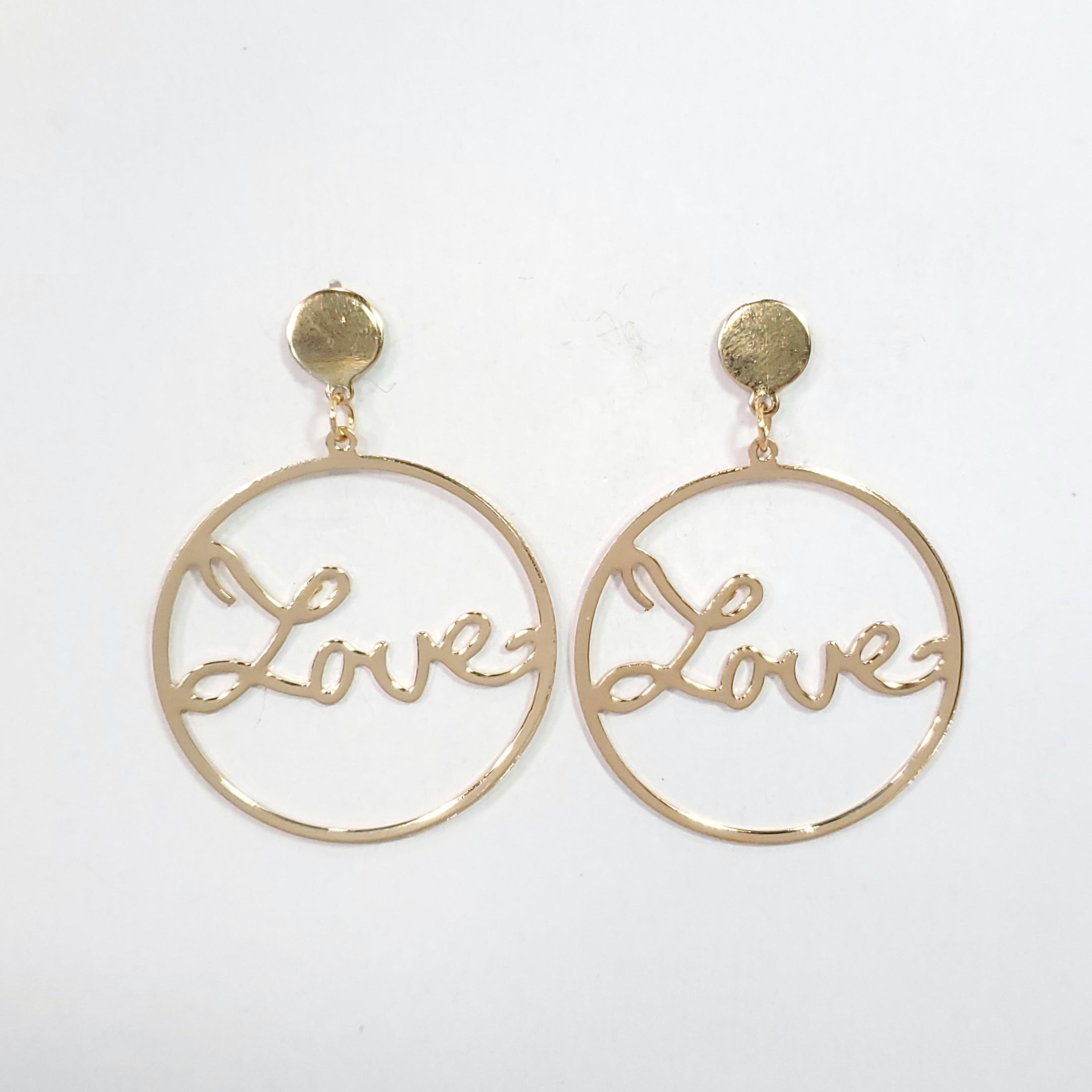 E0023 Simple Shiny Metal Circle Shape LOVE Letter Word Drop Dangle Earrings