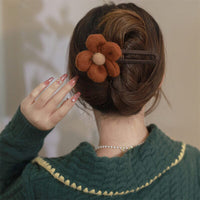 Elegant Plush Flower Hairpins