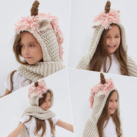 Crochet Cartoon Unicorn Winter Hat With Scarf Pocket