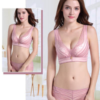 Stripes Lace Push-Up Seamless Breathable Zipper Bra