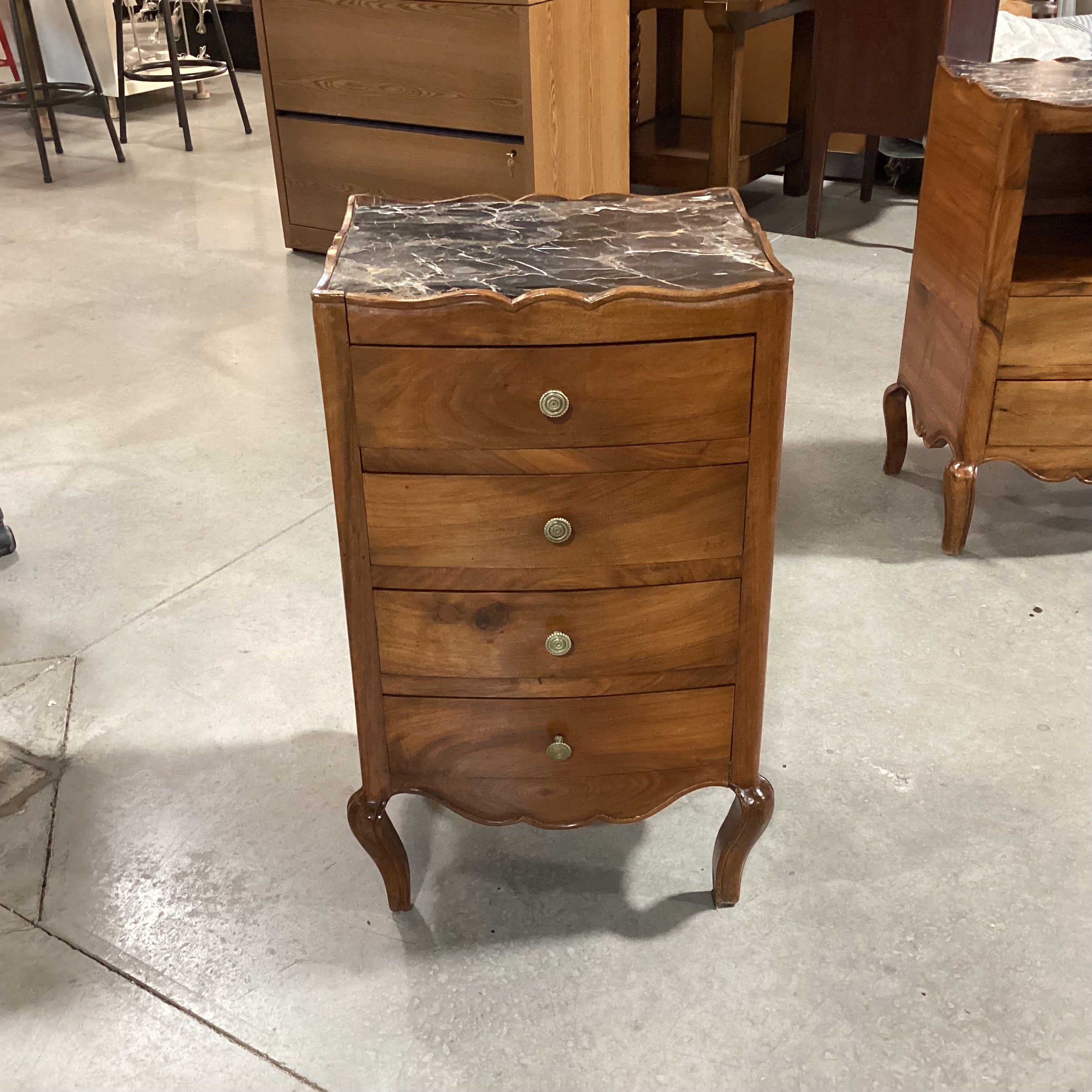 Antique Ornate Carved Walnut & Stone Top 4 Drawer Nightstand 19"x 16"x 30"