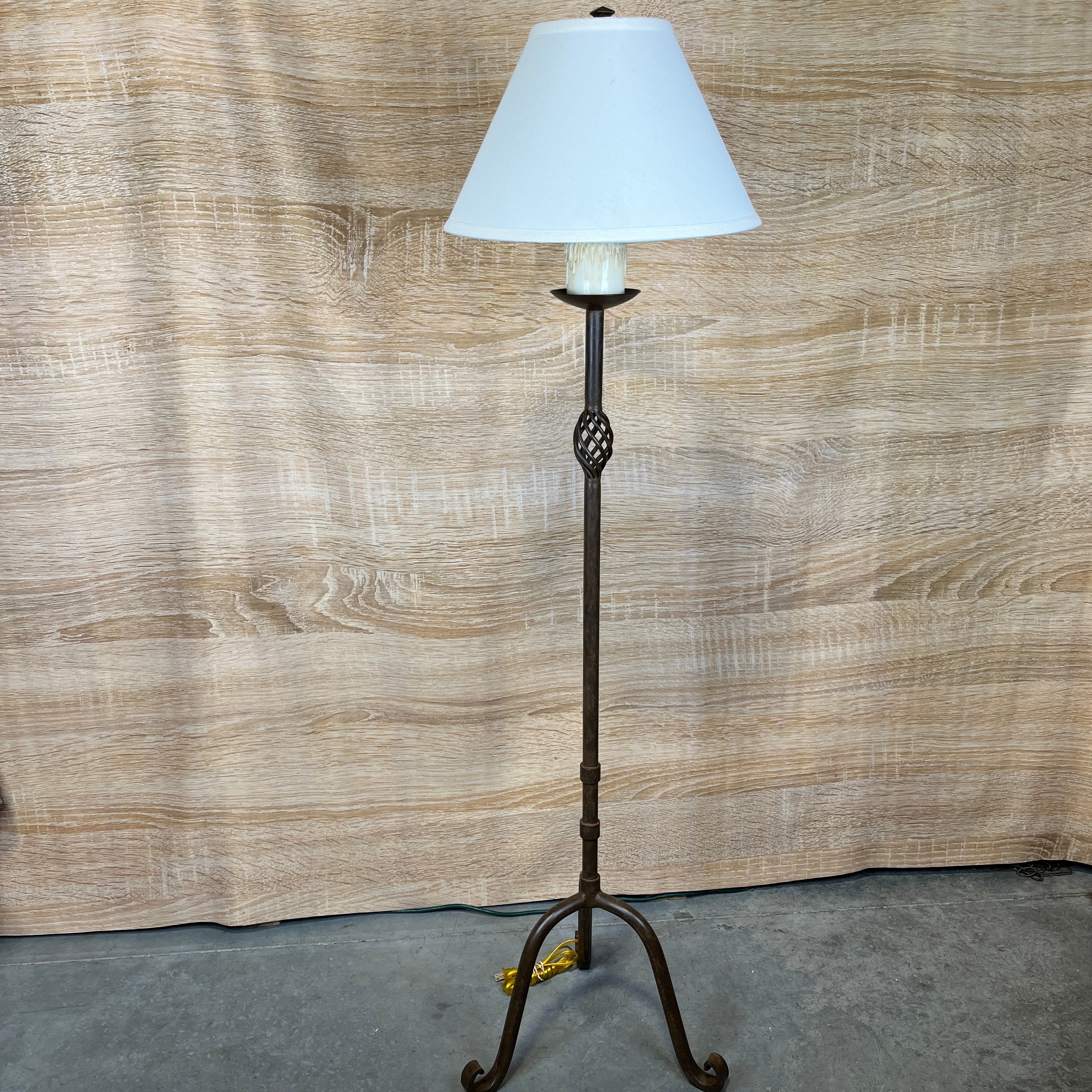 Dana Creath Designs Bronze Iron Scroll Foot Tripod Base with Shade Floor Lamp 17"x 17"x 64"