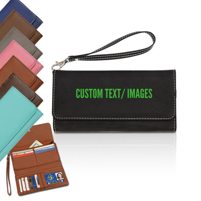 Personalized Long Leather Wallet With Phone Pocket Custom 