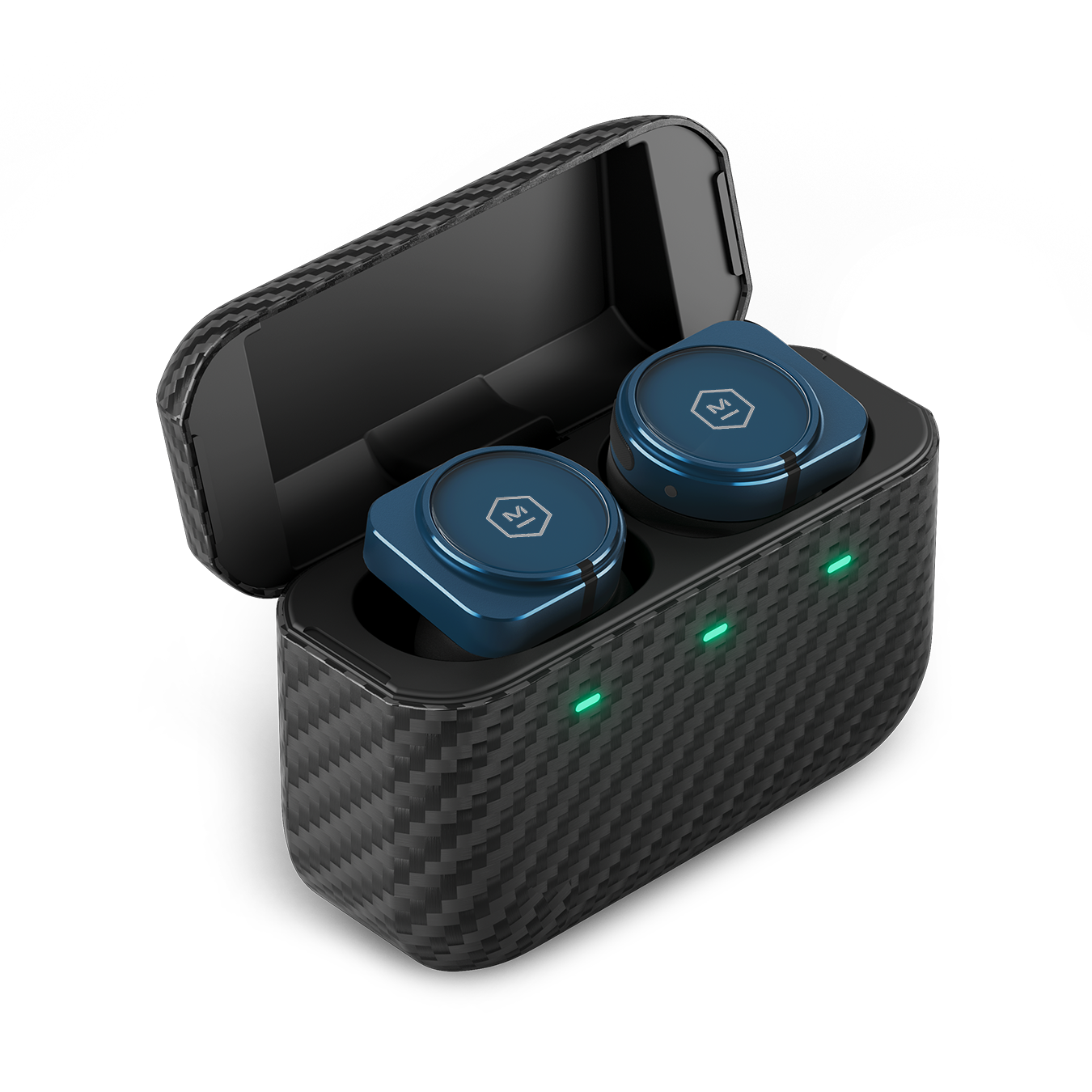 master & dynamic® mw09 wireless earphones - blue/kevlar® fiber case