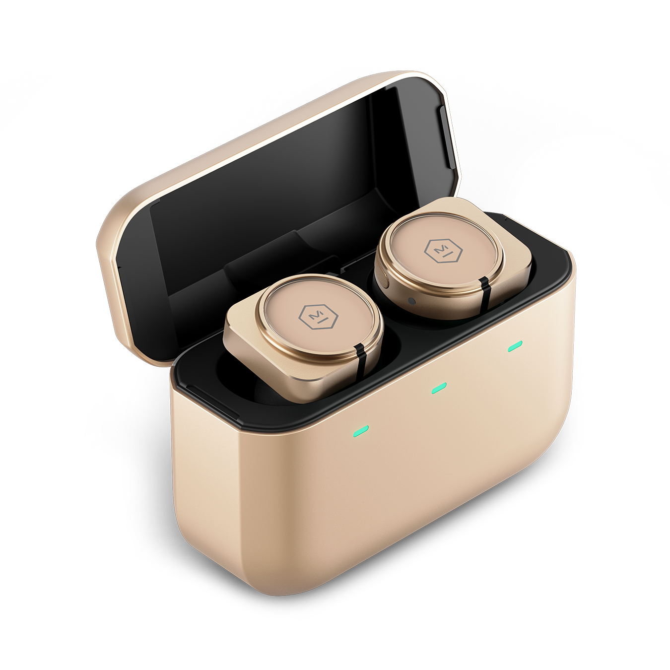 master & dynamic® mw09 wireless earphones - gold/gold aluminum case