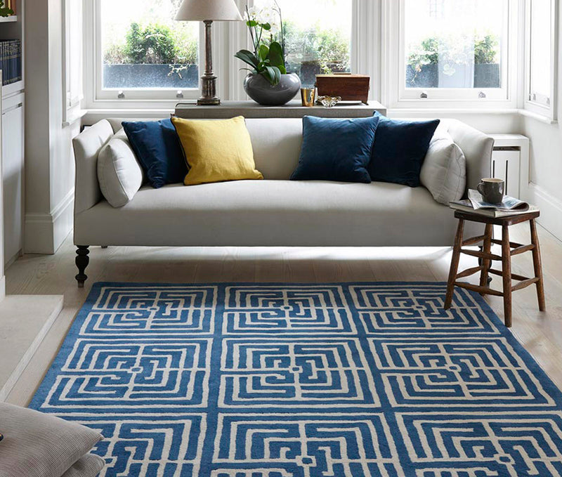 Maze II Rug in Blue and Ivory