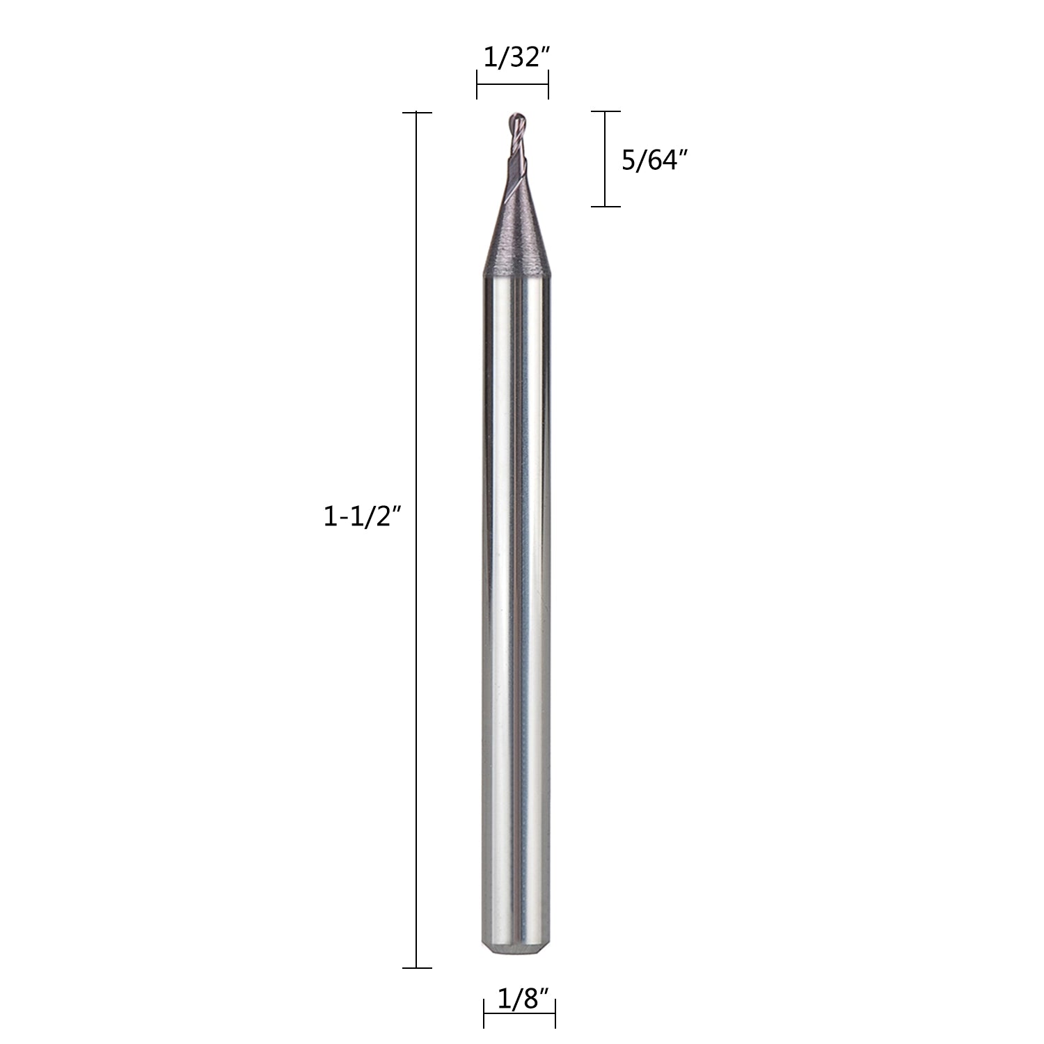 SpeTool 2 flute 1/8 Inch Dia Carbide Ball Nose Steel Metal Cut EndMill