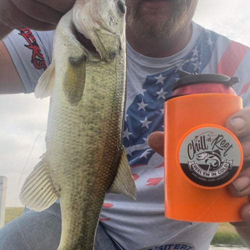 Chill-N-Reel Fishing Can Cooler with Hand Line Reel Attached | Hard Shell Drink Holder Fits Any Standard Insulator Sleeve or Coozie | Unique Fun Fish