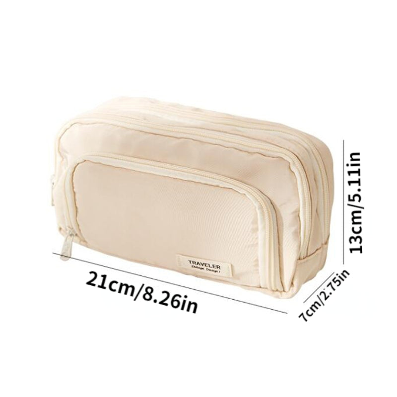  Beige Zipper Pencil Case, Canvas Large Capacity Pencil