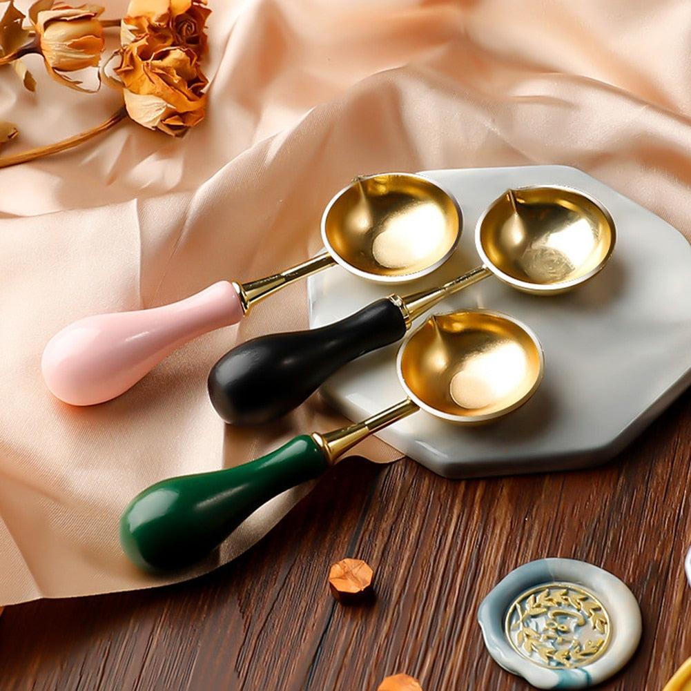 Seal Wax Melting Spoon Gold, Silver & Copper with Long Wooden Handle -  Sitaram Stationers