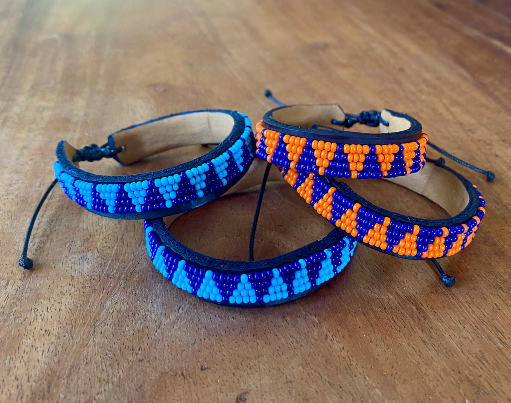 Maasai Bead Wide Wrap Bracelet, Diamond Tribal Pattern - Global