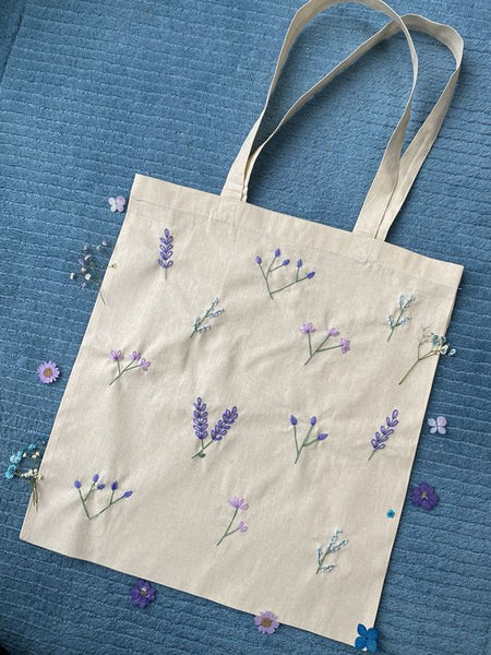 flower embroidery everyday girly tote bag