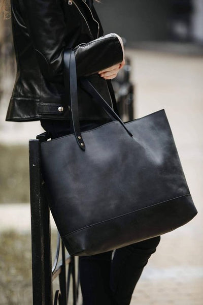 Black Leather-Look Tote Bag