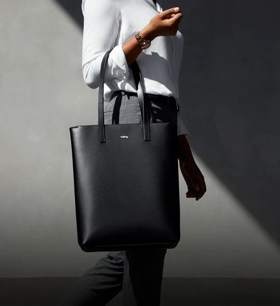 Black Leather-Look Logo Tote Bag