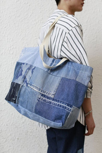 DIY PATCHWORK JEANS TOTE BAG, TOTE BAG, JEANS BAG