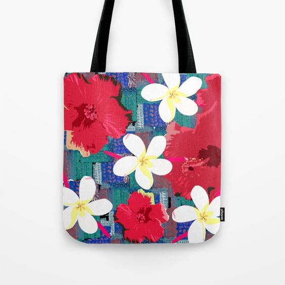 tote bag with tropical flowers