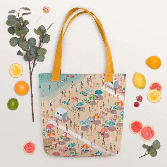 girly everyday tote bag with beach print