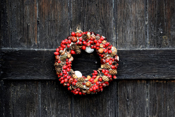 Christmas decoration on black door