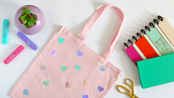 DIY Holographic Heart Tote Bag