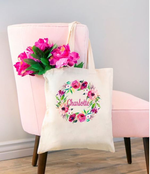 Floral-Personalized-Tote-Bag