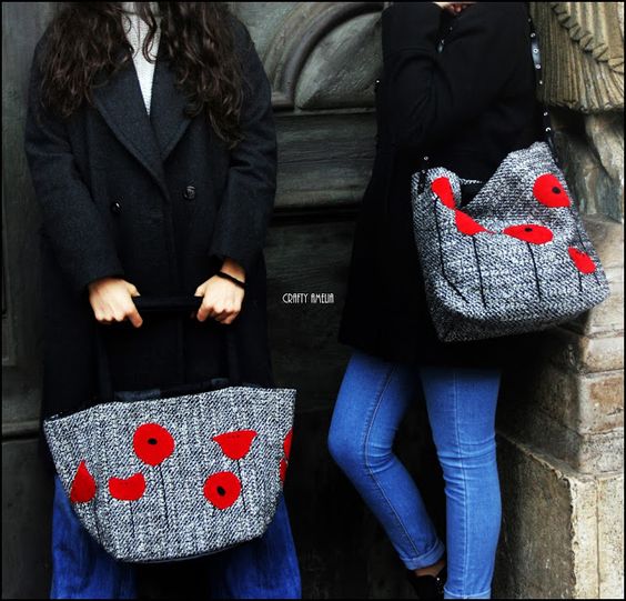 poppy flower gray tote bags