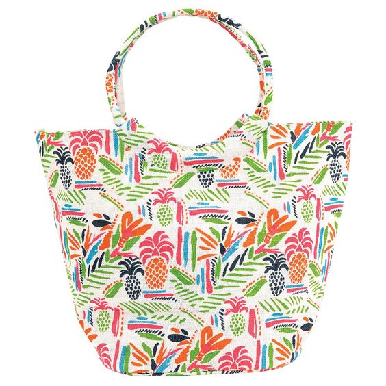 fruit print tropical beach tote bag