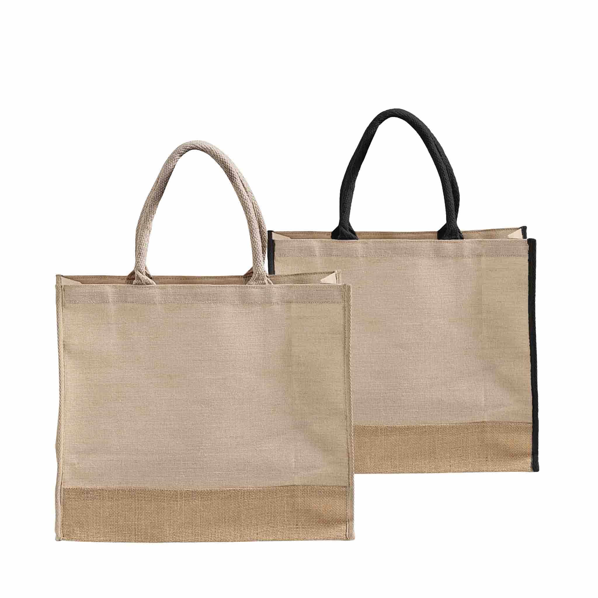 Large Reusable Jute Blend Tote Bags Burlap Accents and Full Gusset - TJ913