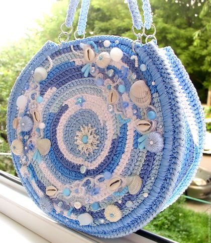 ocean blue decorated tote bag