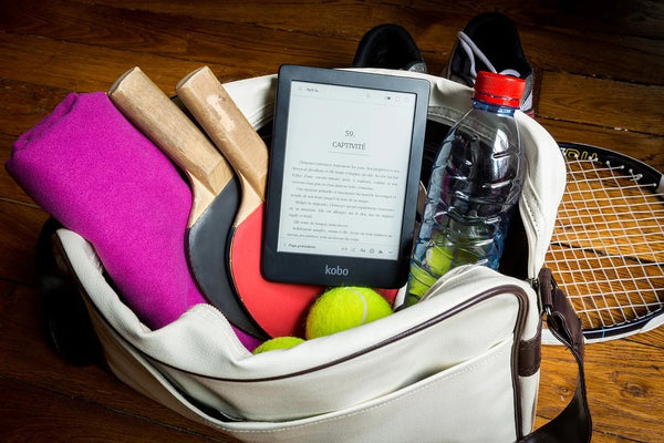 sports bag with ping pong set and reading tablet