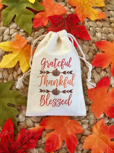 thanksgiving favor bag on autumn leaves