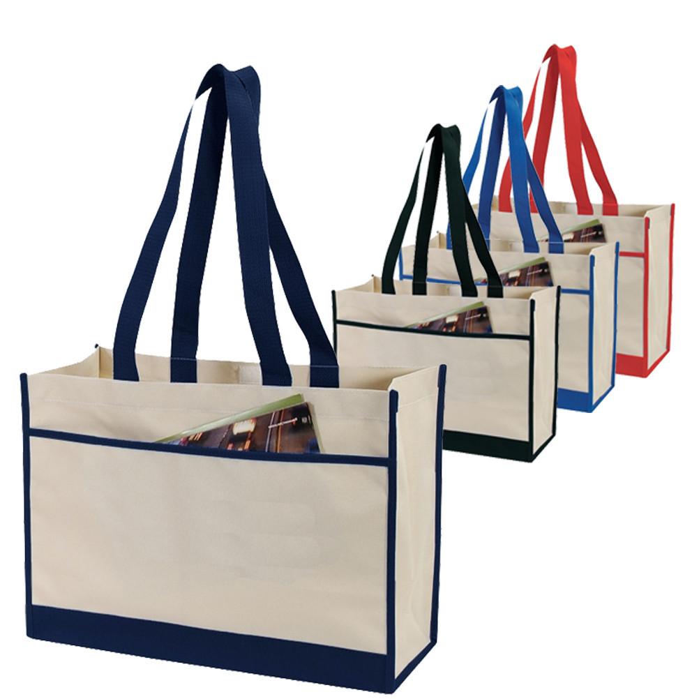 Two-Tone Polyester Tote Bag W/Side Pocket