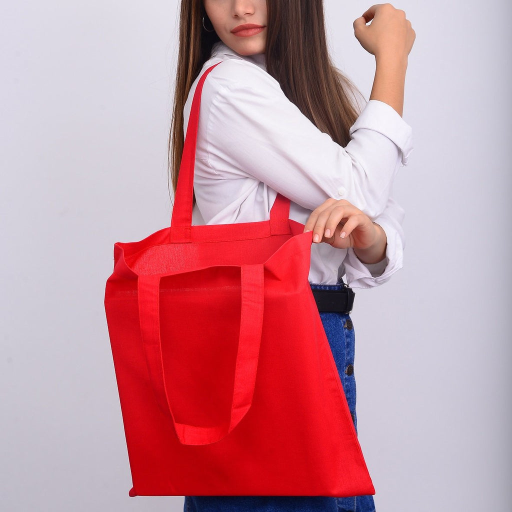 red canvas tote bag