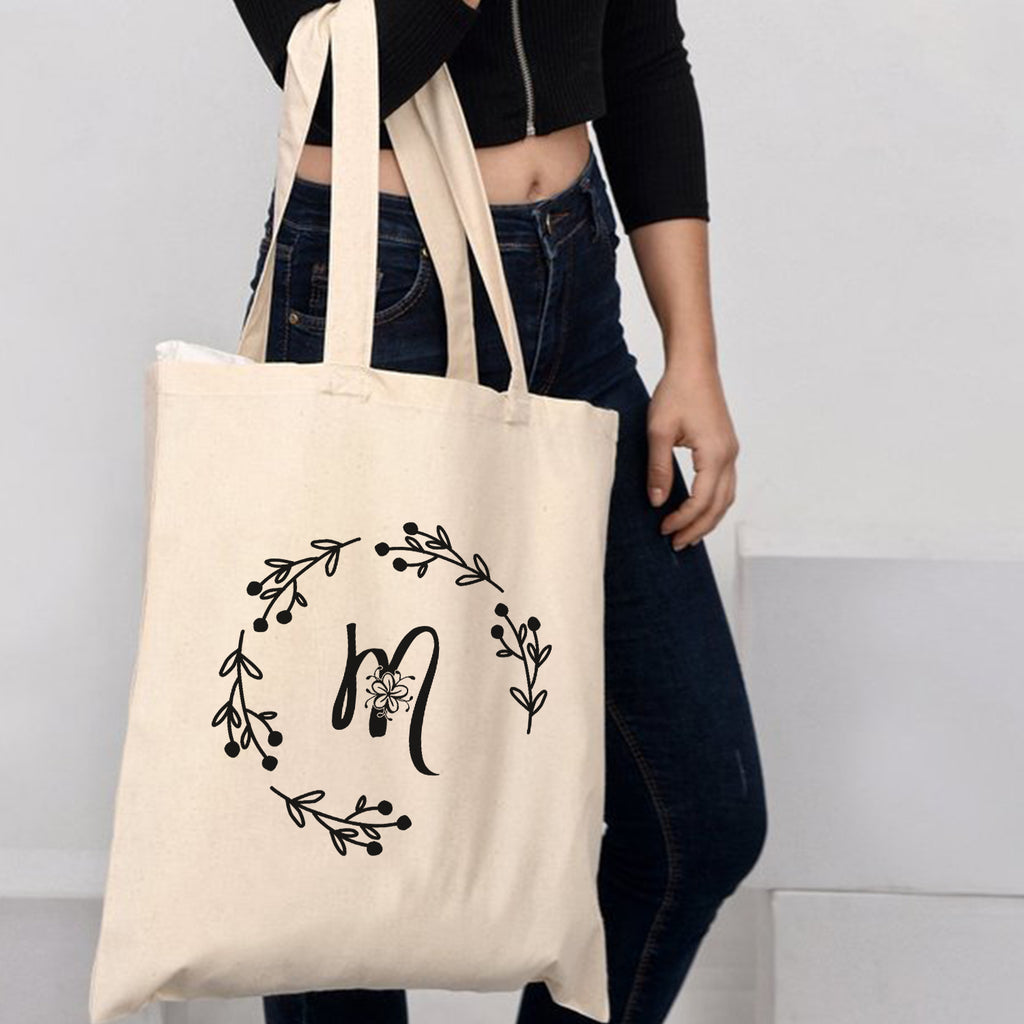 ''M'' Letter Initial Canvas Tote Bag - Initials Bags - Logo Tote Bags ...
