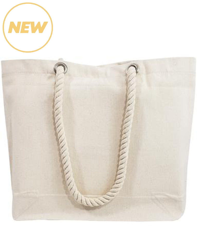 6 ct Canvas Beach Tote Bag with Fancy Rope Handles- Pack of 6