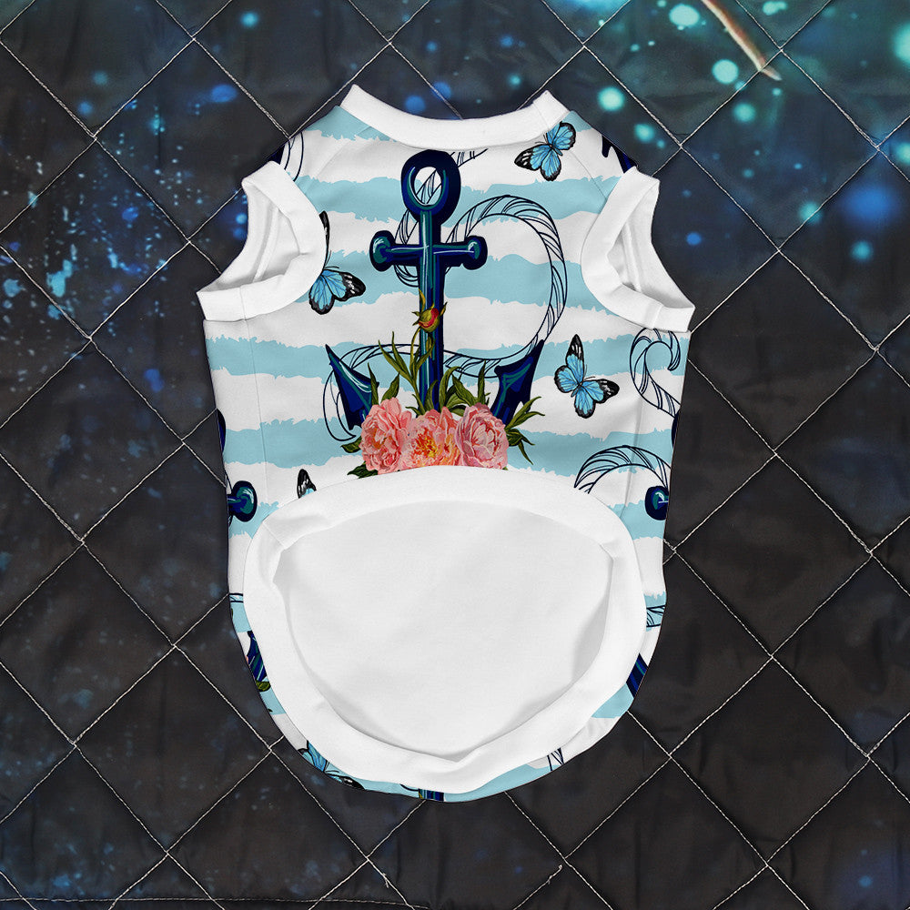 Theme Sea Anchor Peonies And Butterflies Dog Tank Top