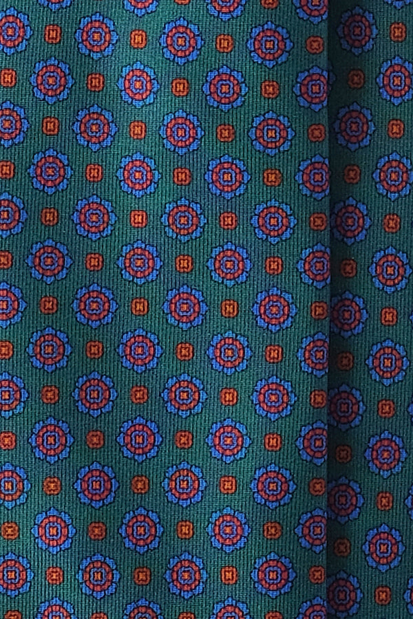 Madder Silk Tie in Dark Ruby Red Macclesfield Neats Blue Orange Pattern -  Fort Belvedere