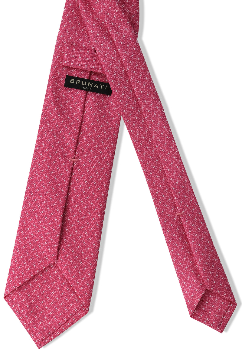 3-Fold Horsebit Printed Silk Tie - Pink - Brunati Como