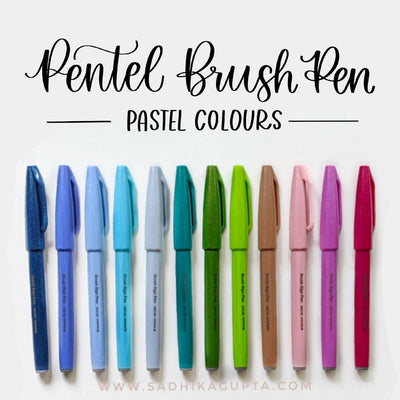 Pentel Touch Sign Pen with brush tip, Set of 6 Pastel Colors (A)