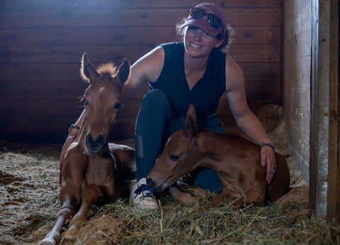 Cara Klothe with twin foals, Emmett and Elle
