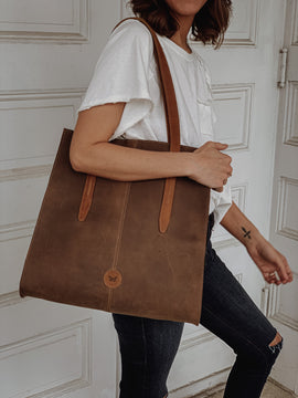 Dark Brown Leather Handbag Tote