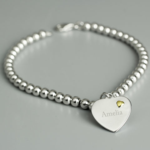 Heart bracelet. Sterling silver with 9ct gold heart detail, personalised - Lilybet loves