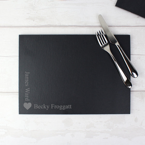 Personalised heart motif slate placemat 1