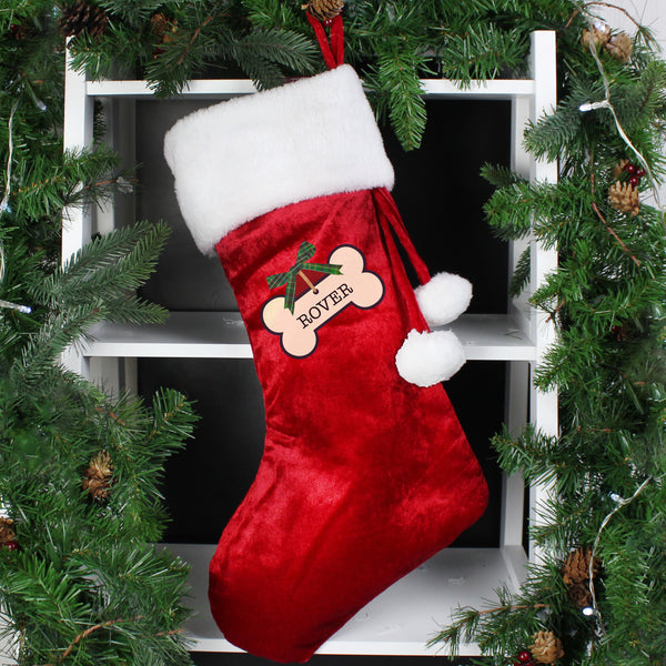 Personalised dog luxury plush red stocking - Lilybet loves