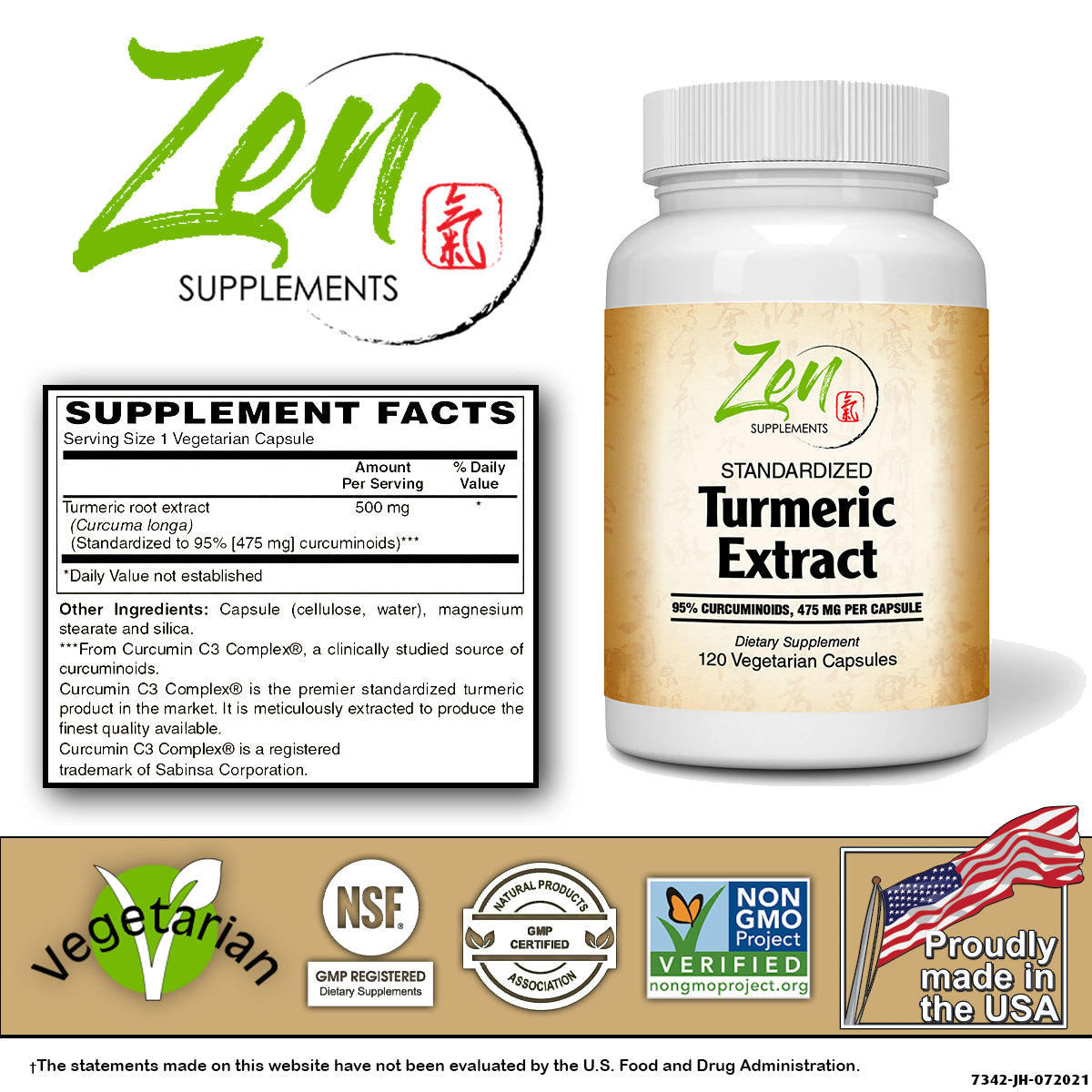 Zen Supplements Turmeric Curcumin C3 Complex® 500mg - 120 Vegcaps