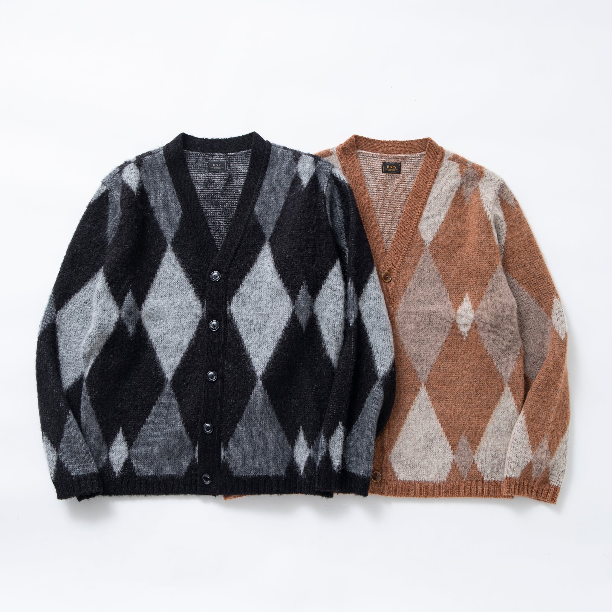 RATS ARGYLE MOHAIR KNIT CARDIGAN S | labiela.com