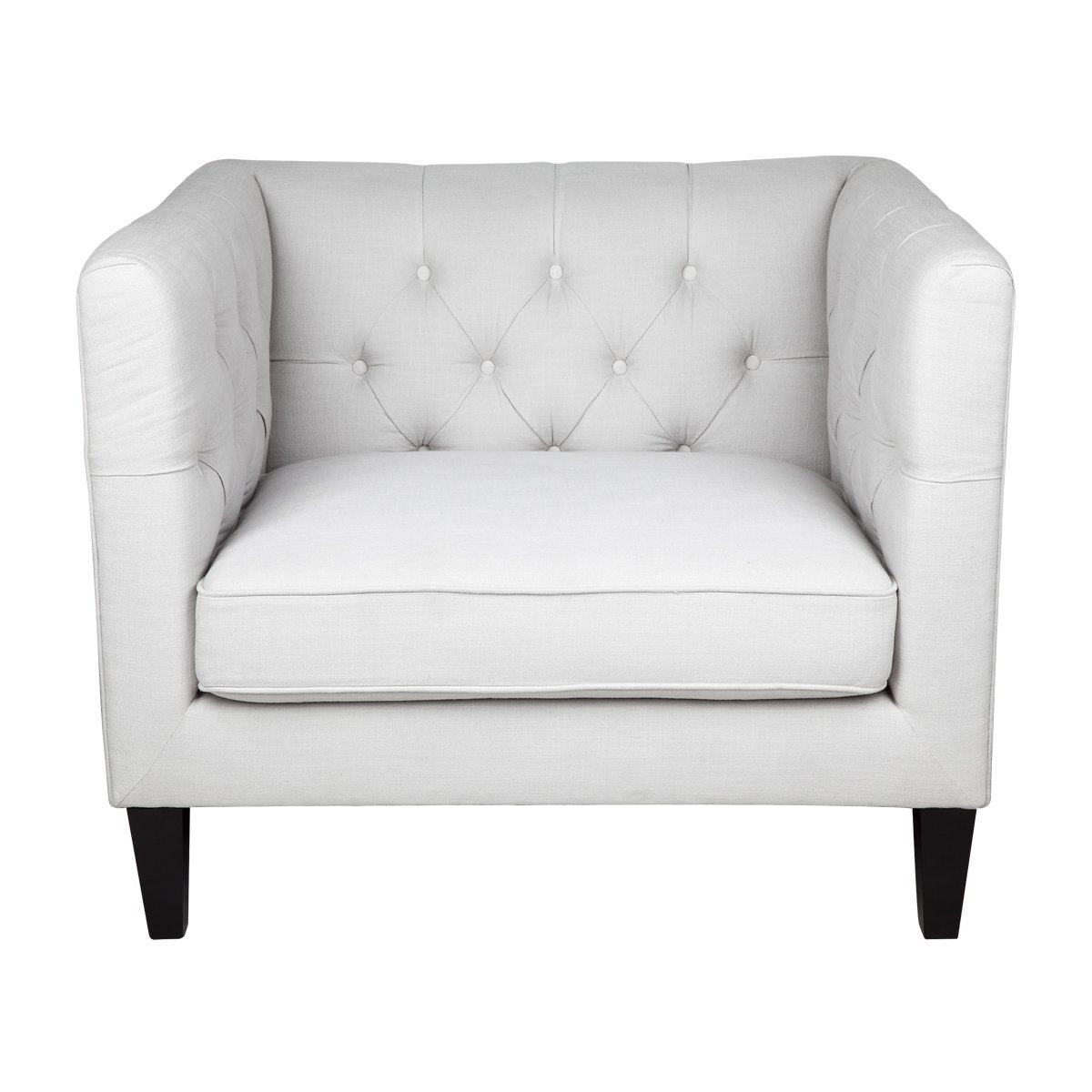 white tufted arm chair