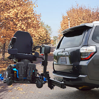 power wheelchair attached to vehicle lift