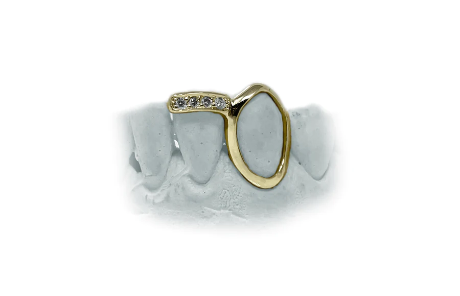 2 teeth yellow gold grillz with open face fang